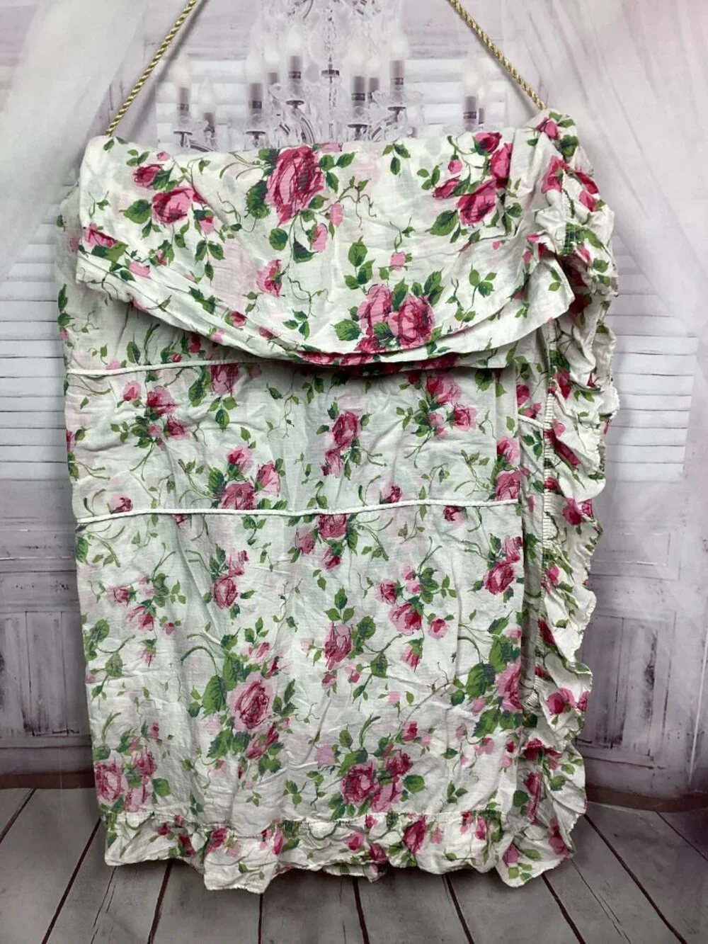 Vintage Floral Pink Ruffled Bedspread Coverlet Double